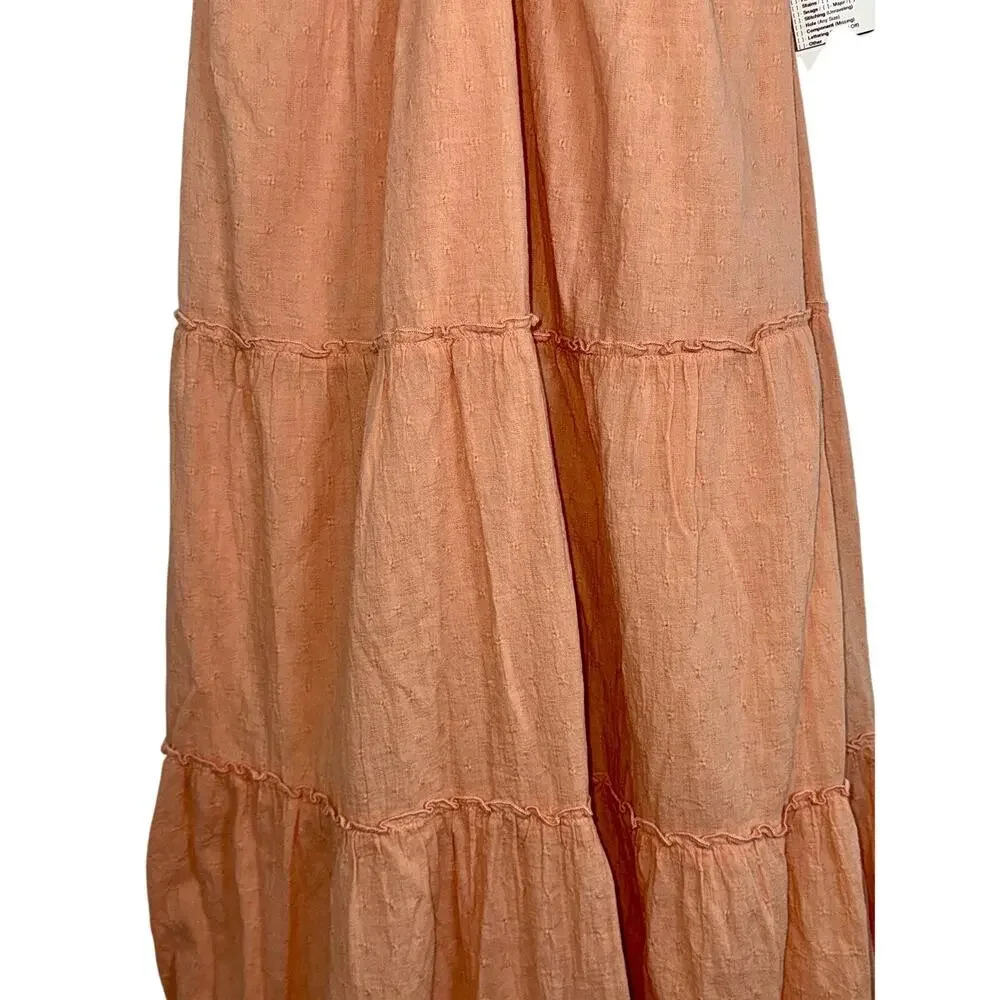 Abercrombie & Fitch Peach Cotton Smocked Tiered Maxi Halter Dress Women Size XS